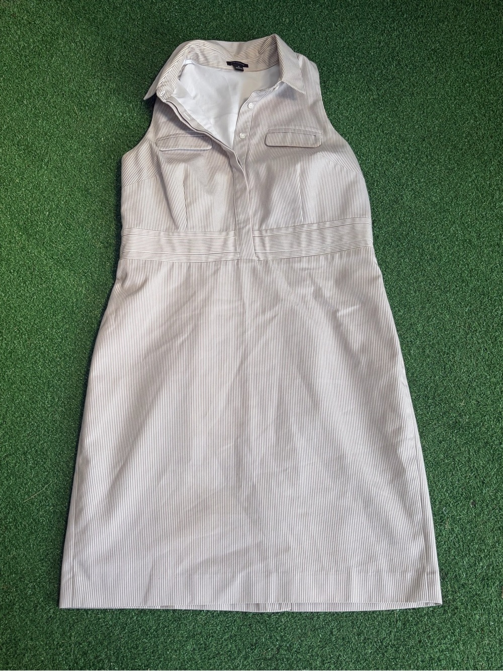 Ann Taylor Striped Collar Shift Dress in Light Gray and White